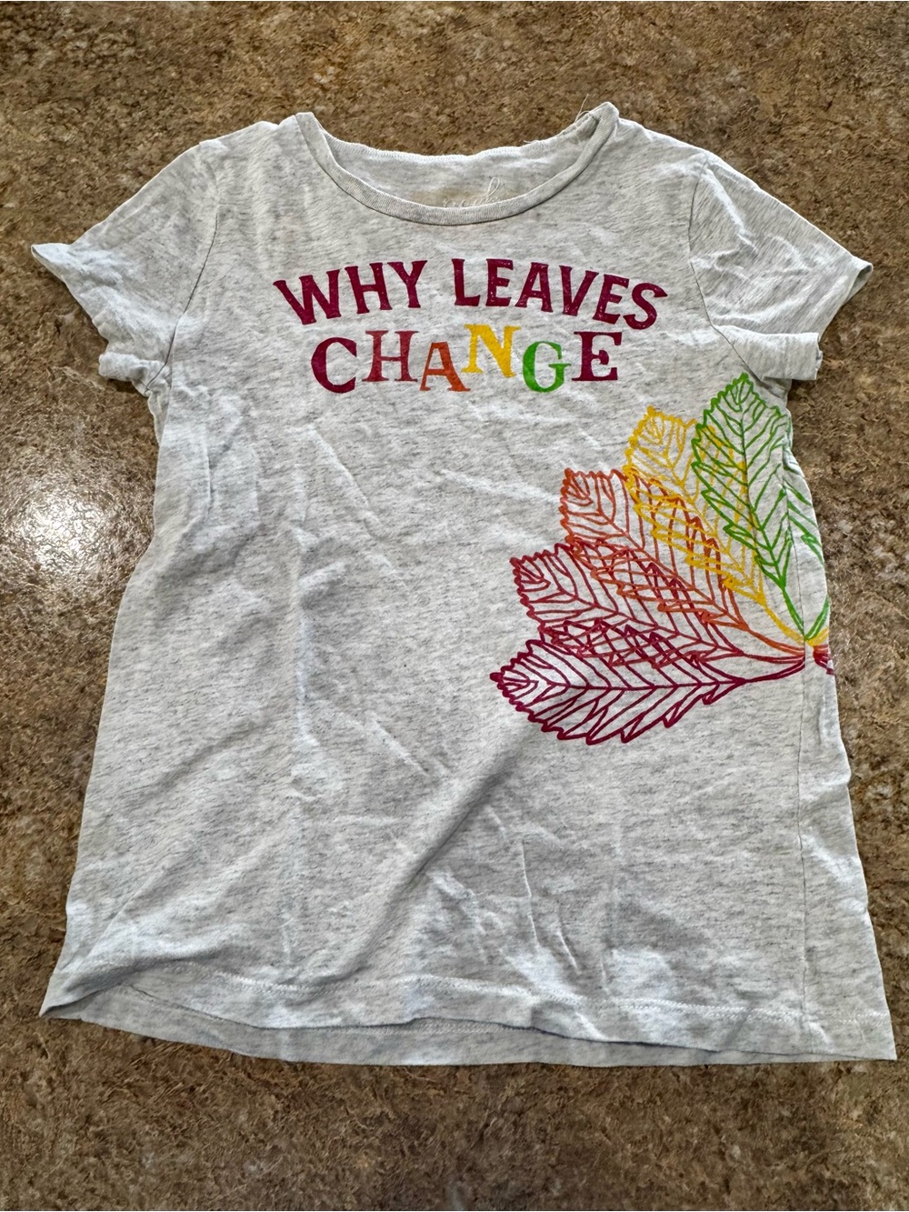 Peek Girls Size 10 Gray “Why Leaves Change” Graphic Short Sleeve Shirt